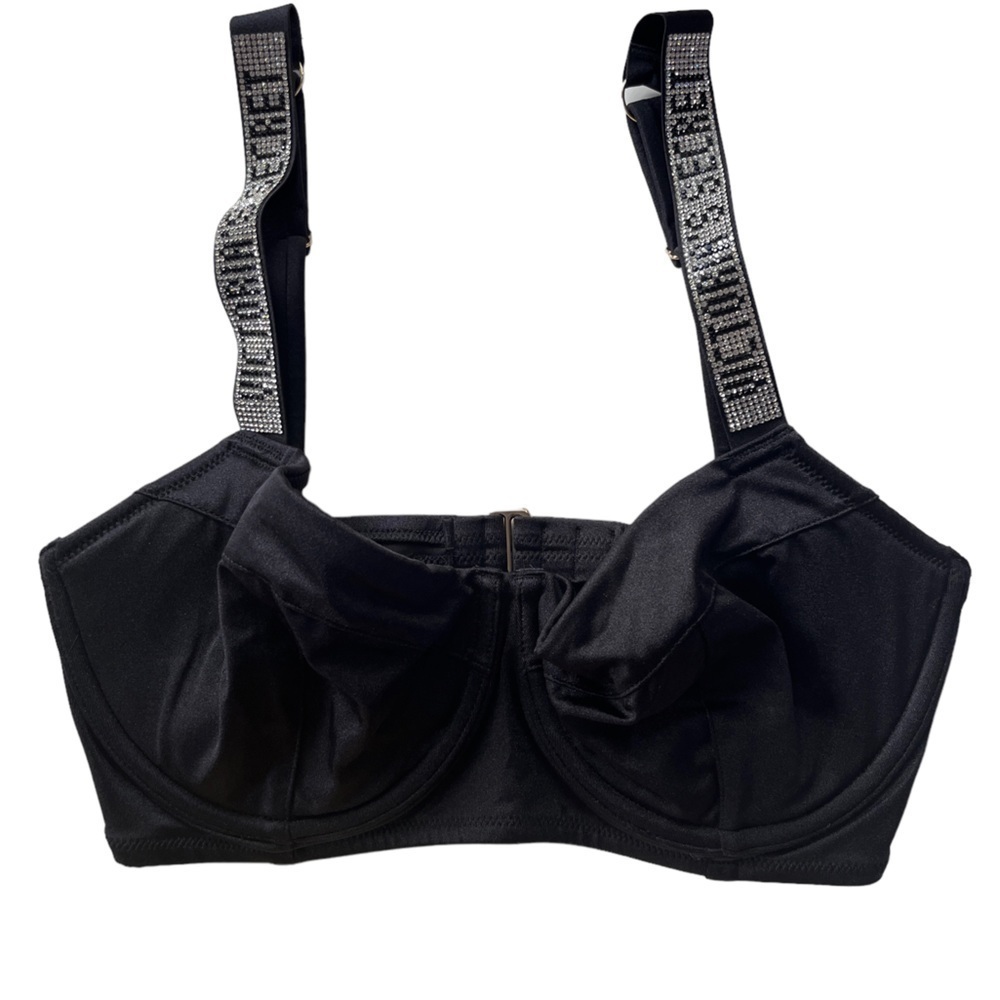 VICTORIAS SECRET SHINE STRAP WICKED PUSHUP BIKINI TOP BLING LOGO NWT 32DDD Black